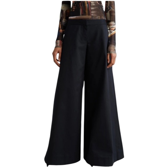 Puppets And Puppets Pants - Puppets and Puppets Sz 8 Rave Wide Leg Premium Cotton Chino Trousers Black